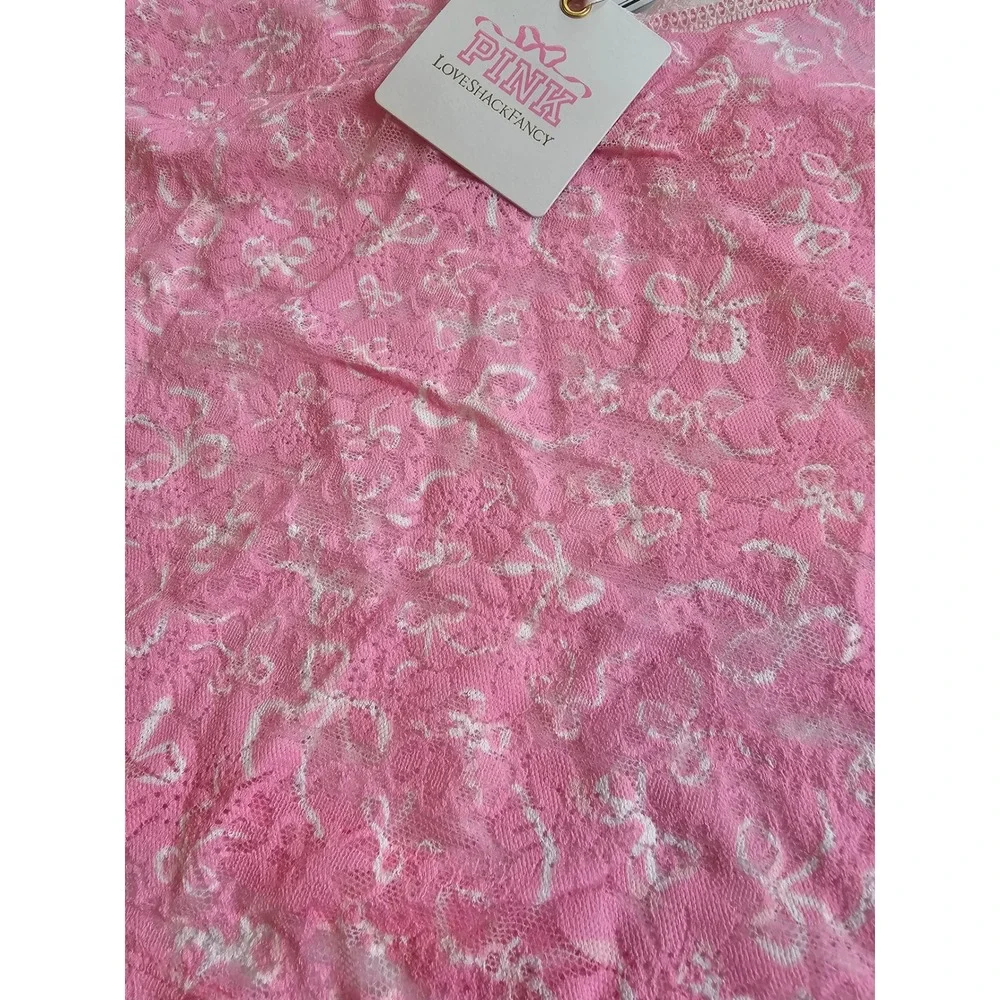 PINK LoveShackFancy Pajama Set Womens M Pink Lace Cami Shorts Coquette - Picture 2 of 8